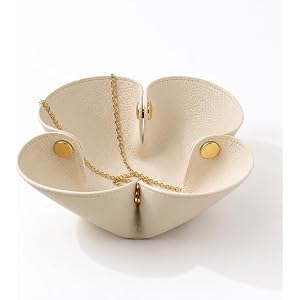 Grained Faux Leather Valet Tray, Aesthetic Flower Jewelry Tray for Rings, Watches, Earrings, Portable Catch All Tray for Keys