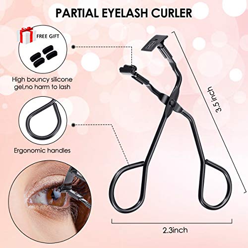 Eyelash Curler,Hizek 3 in 1 Mini Eyelash Curler Kit with Partial Eyelash Curler,Eyelash Extension Tweezers and Silicone Refill Pads,for Eyelashes Curling Natural and Long Lasting - Thumbnail 3