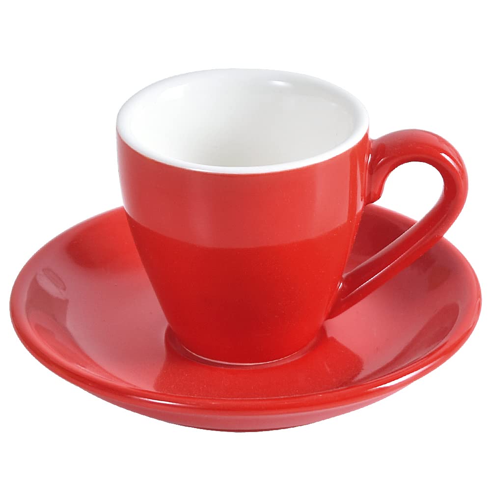 ionEgg Porcelain Espresso Cup with Saucer, Espresso Shot Cup, Demitasse Cup, 80ml/2.7Oz, Red
