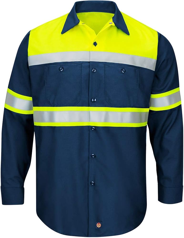 Red Kap Men's Hi-vis Ls Colorblock Ripstop Work Shirt-Type O, Class 1: Clothing