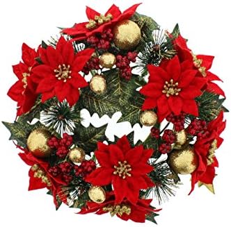 Festive Productions Poinsettia and Berry Candle Ring, Microfibre, Red, 25 x 22 x 9 cm