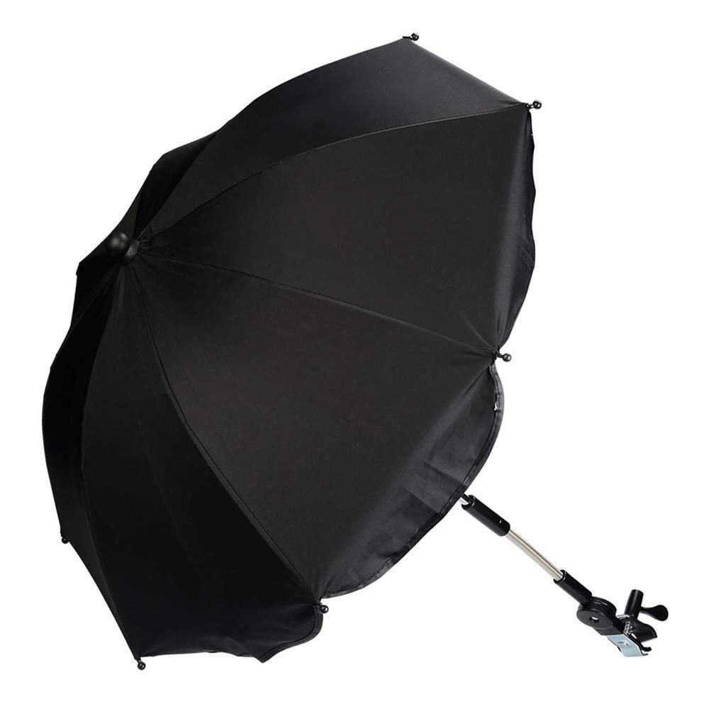 Kinderwagen Regenschirm Universal Sonnenschirm Sonnenschutz für Kinderwagen &amp; Buggy UV Schutz 50+ Babywagen Schirm mit Universal Halterung mit 360° flexiblen Schwanenhals (Schwarz)