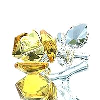 Waltz&F Crystal Rose Flower,Glass Rose Paperweight Figurine Collectible Statue Wedding Table Centerpiece Ornament,Yellow Rose