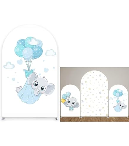 Cute Elephant Arched Backdrop Cover - Double-Sided Stretchy Fabric For Birthday & Baby Showers