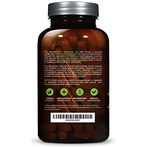 Organic Milk Thistle Capsules, 1500mg 4X Concentrated Extract is The Strongest Milk Thistle Supplement Available. Silymarin is Great for Liver Cleanse & Detox! 120 Vegetarian Capsules - Image 4