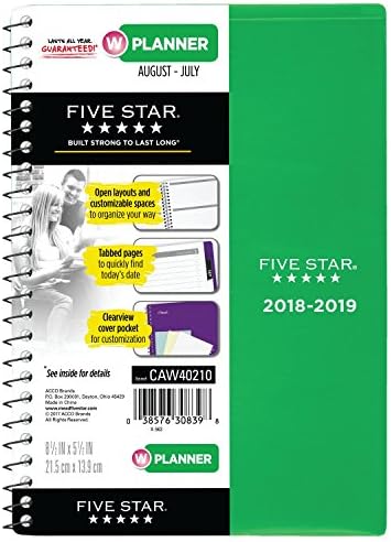 Five Star Student 2018-2019 Academic Year Weekly & Monthly Planner, Small, 5-1/2 x 8-1/2, Customizable, Electric Green (CAW40229)