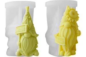 Xidmold 2pcs Flower Leaf Gnome Candle Molds 3D Sunflower Gnome Silicone Mold for Fondant, Soap, Polymer Clay, Plaster Ornament, Resin Art