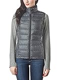 XPOSURZONE Women Packable Lightweight Down Vest Outdoor Puffer Vest,Sh.charcoal Melange, L