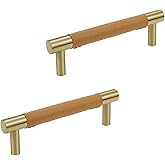 LC LICTOP 4.56 Inch Modern Leather Cabinet Pulls 2Pcs, 96mm/3.78" Hole Spacing, Brass Tone Zinc Alloy Pull Handle for Furnitu