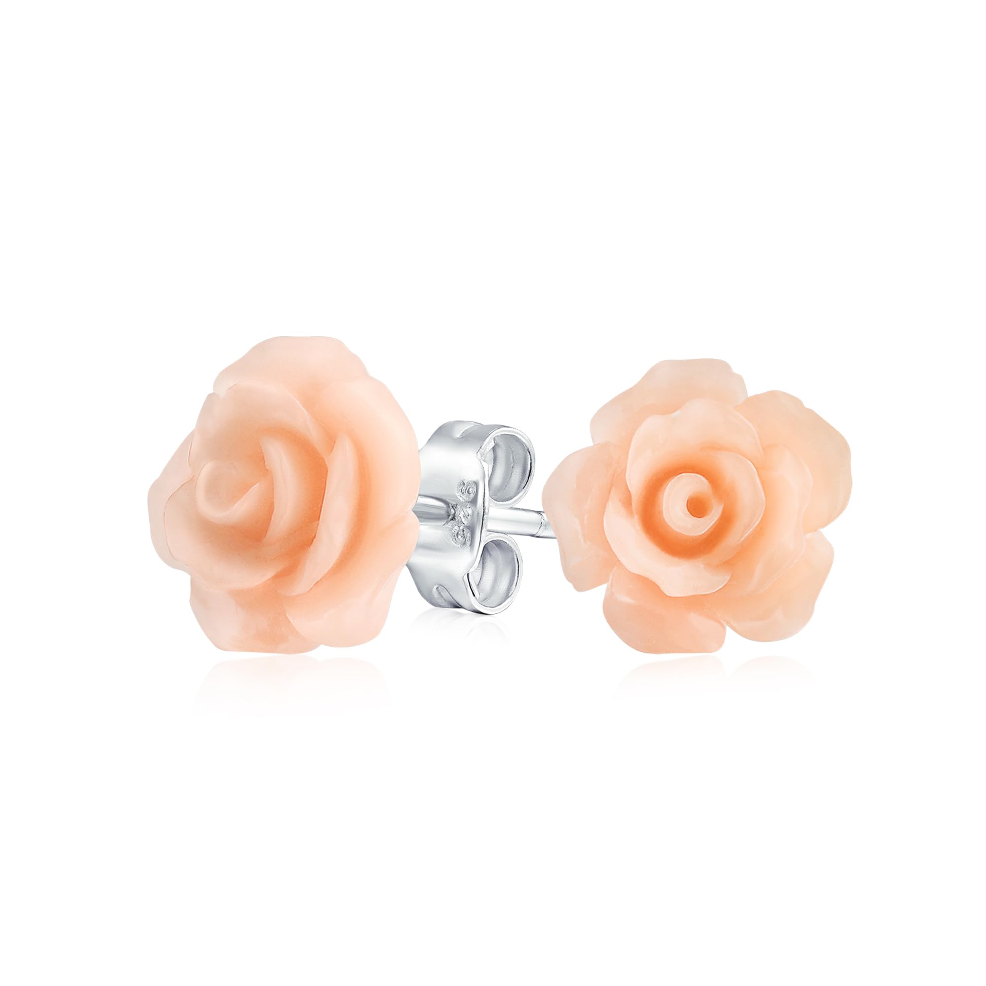 Romantic Delicate Floral 3D Pale Pink carved Rose Flower Stud Earrings For Women For Teen Mother Silver Plated Post