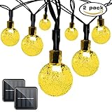 Binval 2-Pack Solar Fairy Crystal String Lights for Outdoor Patio Lawn Landscape Garden Home Wedding Holiday and Christmas decorations[19.7feet - 6m - 30LED-Warm White] ()