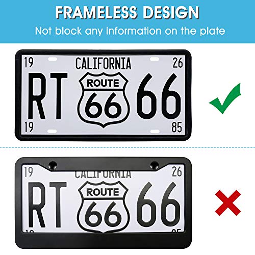 JIWINNER 2 Pcs Black Silicone License Plate Frame - Premium Universal Car License Plate Holder with Drainage Holes - Modern, Rust-Proof, Weather-Proof and Rattle-Proof License Plate Frame for Car