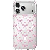 MOSNOVO for iPhone 17 Pro Max Case | Compatible with Magsafe | Military Grade 6.6ft Drop Tested | Camera Control | Clear with Bowtiful Love Design