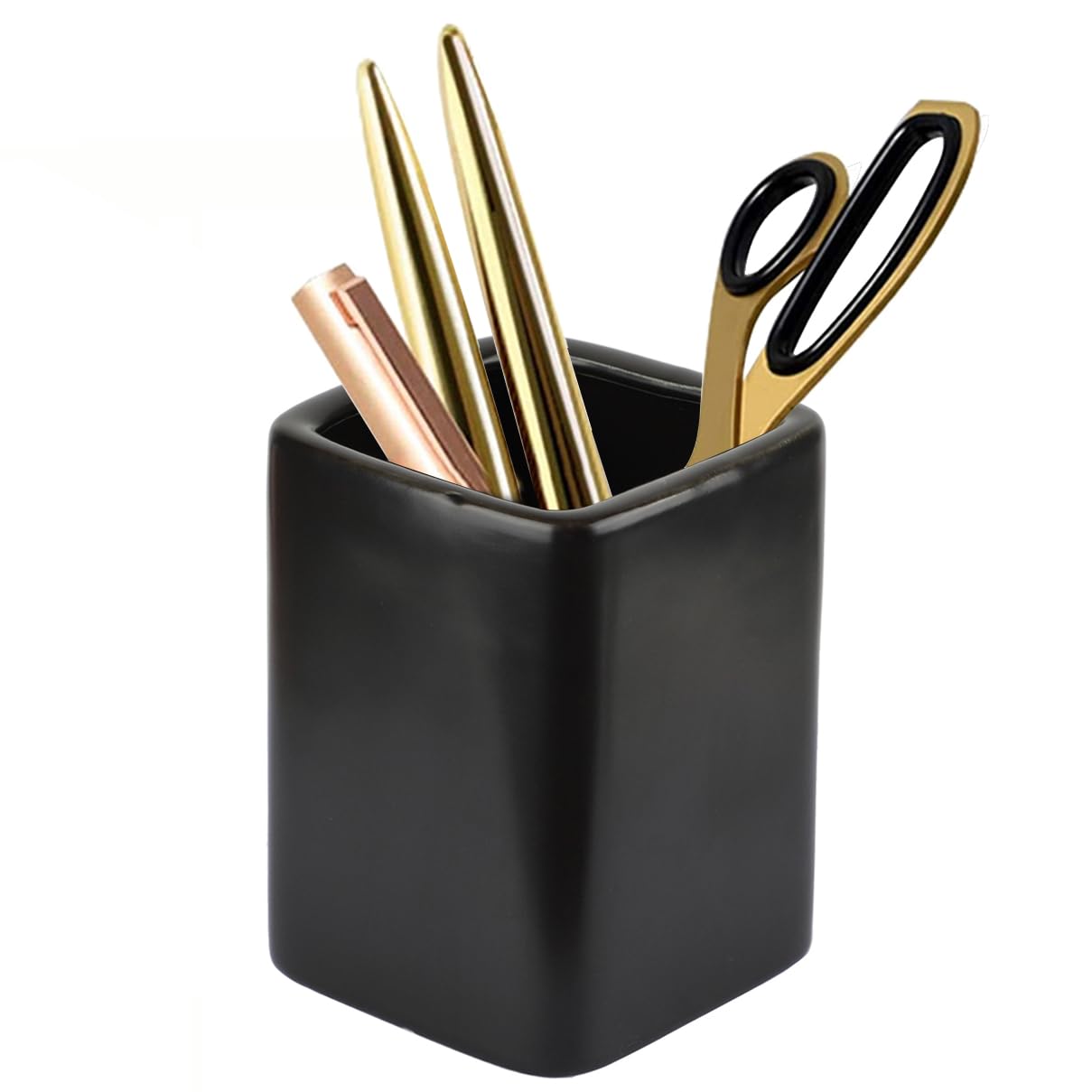 Photo 1 of Square Ceramics Desk Pencil Holder for Men and Woman, Suitable for Offices and Homes(Black)