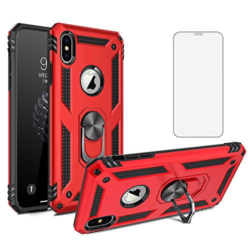 Asuwish Phone Case for iPhone XR with Tempered Glass Screen Protector And Magnetic Stand Ring Holder Accessories Heavy Duty Rugged Protective Shockproof Hard Bumper iPhoneXR i 10XR 10R 10 X R RX Red