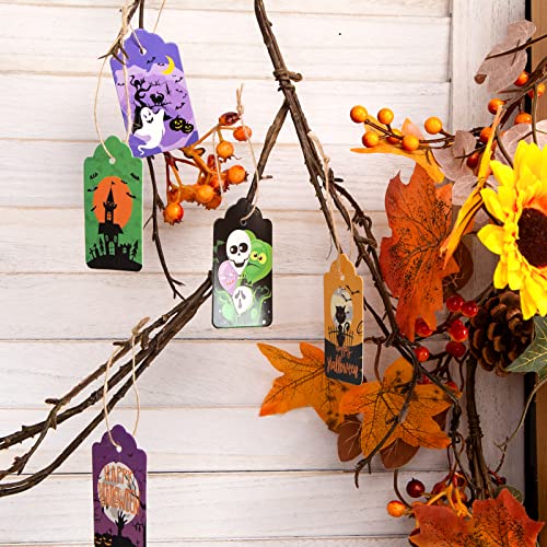 Koogel 120PCS Gift Tags, Halloween Paper Tags Bulk Halloween Theme Tags with Strings for Hanging Decoration Halloween Party Candy Bag