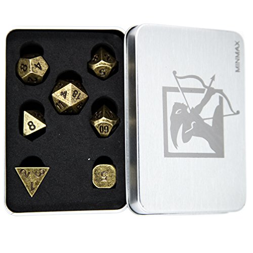 image for MINMAX Solid Metal Polyhedral 7 Die Board Game Dice Set with Case — 