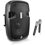 Pyle PPHP129WMU 12-Inch 1,000-Watt Bluetooth Music Streaming Portable Loudspeaker System, Built-in Rechargeable Battery, 2 Wireless Mics, FM Radio, LCD Readout, USB & SD Card Readers