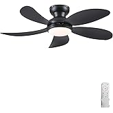 PHORUS 42" Black Low Profile Ceiling Fans with Lights and Remote,Small Flush Mount Ceiling Fans with Quiet Reversible DC Motor, Dimmable 3 CCT
