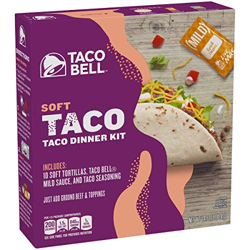TACO BELL SOFT TACO CRAVINGS KIT WITH 10 SOFT TORTILLAS, TACO BELL MILD SAUCE & SEASONING, 14.8 OZ BOX