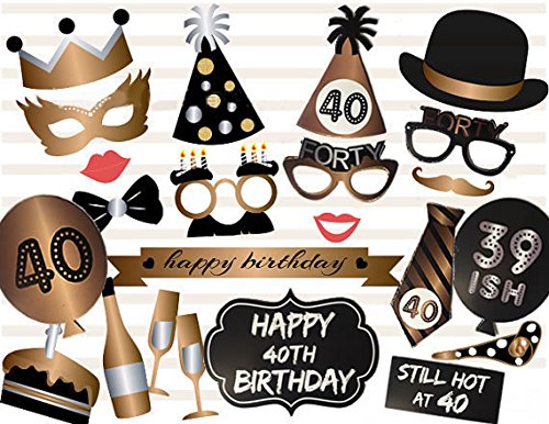 Losuya 40th Birthday Photo Booth Props 23pcs Funny Photobooth Prop for Unisex 30th Birthday Party Favors Dress up Accessories