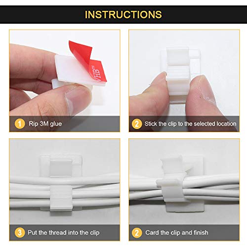 JIRVY Adjustable Cable Tie Clips 3M Adhesive Wire Clips Nylon Wire Clamps 50 Pack (White)