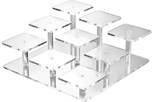 9-Tier Acrylic Display Stand, Transparent Detachable Cake Ladder Riser for Cupcakes Perfume Figurines Jewelry, 10.3x10.3 Inch