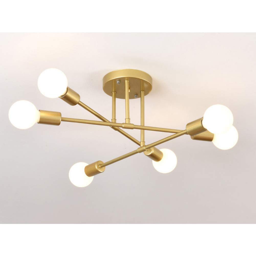 Nordic Metal Retro Chandelier, Semi-Flush Mount Industrial Ceiling Light, for Living Room, Bedroom, Dining Room, Kitchen, Restaurant E27 Socket,Gold,6 lights