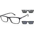 Emporio Armani Men's Ea4160 Prescription Eyewear Frames with Two Interchangeable Sun Clip-ons Rectangular