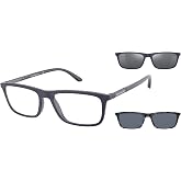 Emporio Armani Men's EA4160 Rectangular Prescription Eyewear Frames With Two Interchangeable Sun Clip-Ons | Universal Fit