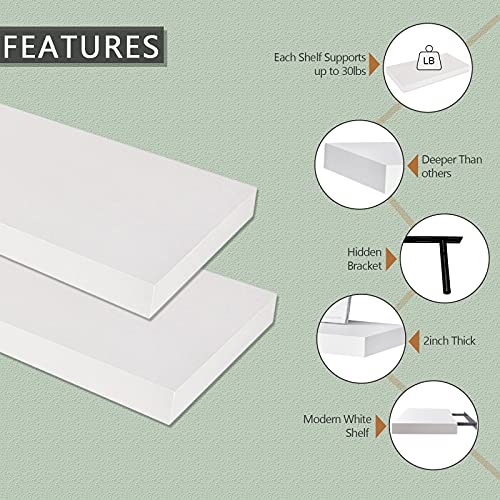 WELLAND 12" Deep White Floating Shelves, Wall Shelf Display Floating Shelf, 23.62" L x 11.81" D