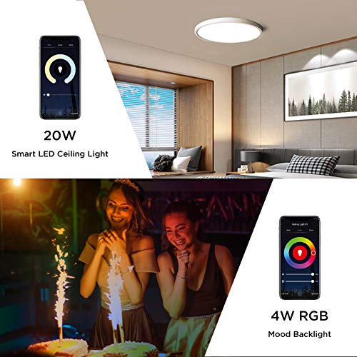 Smart LED Flush Mount Ceiling Light WiFi, Works with Alexa Google Home, 12inch 24W Adjustable Light with Ambient Light Fixture for Bedroom Living Room Dining Hall Party - Image 4