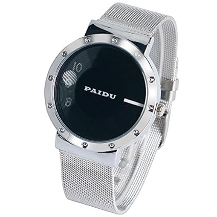 Turnable Analogue Black Dial Stainless Steel Silver Mens Watch