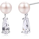 Aliyoham Sterling Silver Pearl Rhinestone Earrings for Women, Dainty Cubic Zirconia Drop Earrings Jewelry for Women