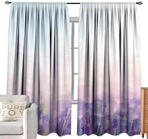 cobeDecor Kids Room Curtains Lavender Oil Painting Style Flowers in Serene Meadows Abstract Artistic Lavender Baby Pink Baby Blue Bedroom Balcony Living Room W120 xL84