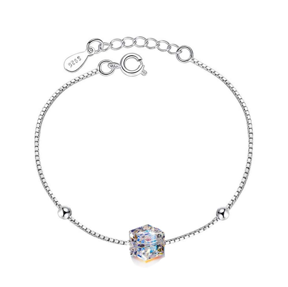 findout Ladies 925 Sterling Silver Magic Square Crystal anklets, for Women Girls (f1808)