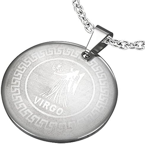Etched Stainless Steel Virgo Zodiac Sign Circular Pendant
