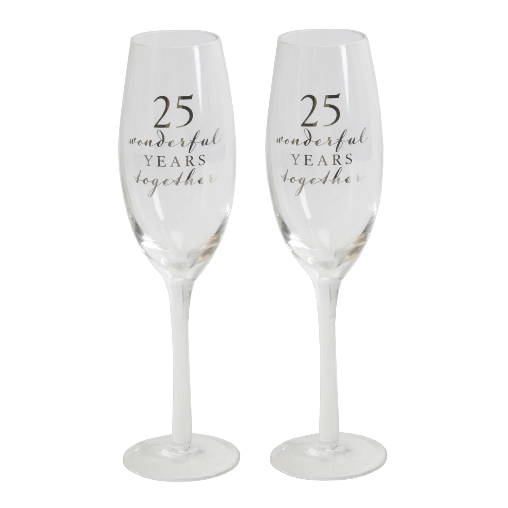 Set Of 2 Happy 25th Wedding Anniversary Glass Champagne Flutes In Gift Box