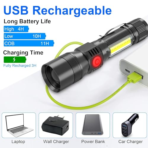 TERRIFI Scorpion Flashlight with Magnet - 3-in-1 Tactical UV 395nm Blacklight, Redlight, and Side Work Light, 1200 Lumen, Zoomable, 7 Modes, IPX6 Waterproof LED Torch, Ideal for Camping