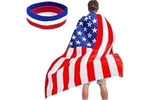 LKQBBSZ 4th of July American Flag Cape for Adult with Independence Day Headband Patriotic Halloween Party Dress Up