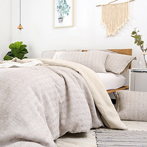 Merryfeel 100% Yarn Dyed Check Linen Duvet Cover Set,Pure French Linen Luxurious - Queen