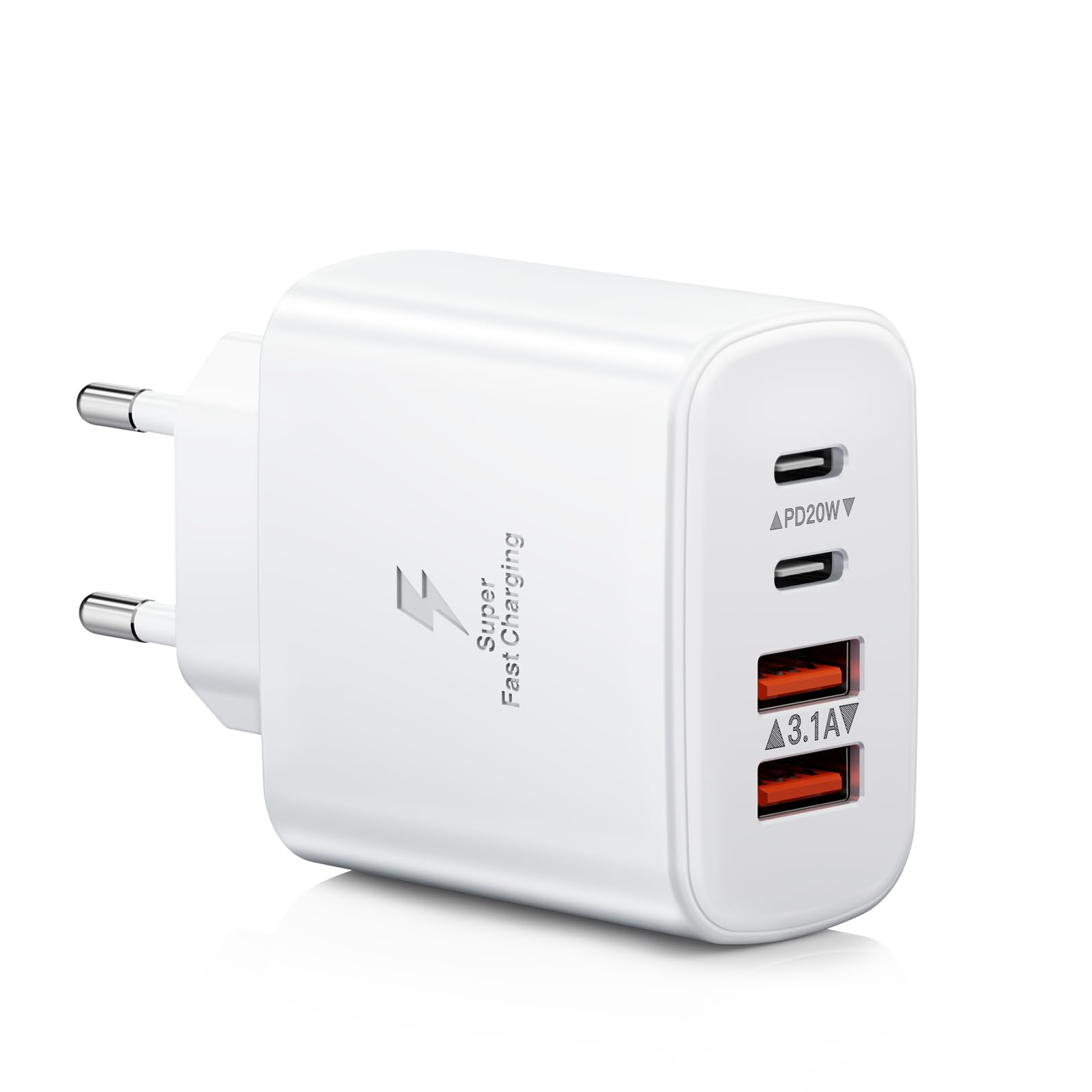 USB C Stecker, 40W 4-Port Netzteil USB C Ladegerät Mehrfach mit PD + QC, Adapter USB-C Fast Charger Ladestecker USB Schnellladegerät für iPhone 17 16 15 14 13 12 11 Pro Max, iPad, Samsung
