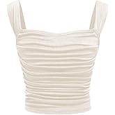OYOANGLE Girl's Sleeveless Square Neck Cute Tops Wide Straps Ruched Solid Crop Tank Top Summer Clothes