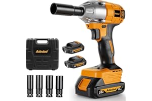 480N.m Cordless Impact Wrench, 20V 1/2" High Torque Impact Gun with 2 Batteries, Charger, Sockets & Case Impact Driver for Ca