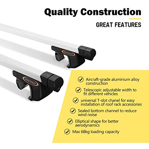 Universal Car Rooftop Rack Cross Bars Set - 150 lb. Capacity - Adjustable Aluminum Roof Rack (51" Extends to 62") for Mounting Cargo Basket, Roof Bag, Kayak, 1 Year Warranty