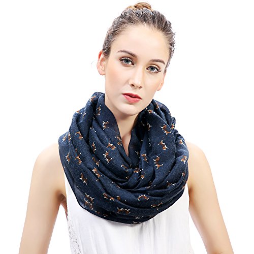 Lina & Lily Beagle Dog Print Infinity Loop Scarf for Women Lightweight (Navy Blue)