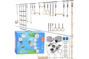 HYPONIX SPORTING Hyponix Ninja Obstacle Course for Kids – 2 x 60 ft Slacklines with 13 Weatherproof Obstacles – Monkey Net, Ratchet-Tight Tech, Supports 880 lbs – Climbing & Swinging Backyard Fun