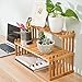 MyGift Natural Bamboo Indoor Plant Stand for Desk, 2 Tier Desktop Shelf Organizer Rack with 2 Slatted Shelves