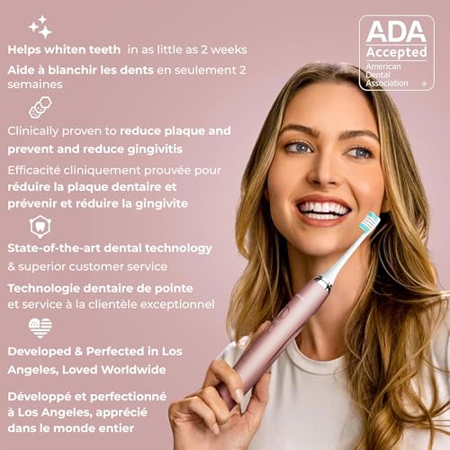 Aquasonic - Vibe Series Ultra-Whitening Electric Toothbrush | ADA Accepted Rechargeable Toothbrush with 8 Brush Heads & Travel Case, 40,000 VPM Motor, 4 Modes with Smart Timer