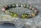 Tree of Life Unakite Gemstone Bracelet, Peridot Mala Bracelet, Citrine prosperity Bracelet,Buddhist Bracelet,Boho Zen Bracelet, Reiki meditation